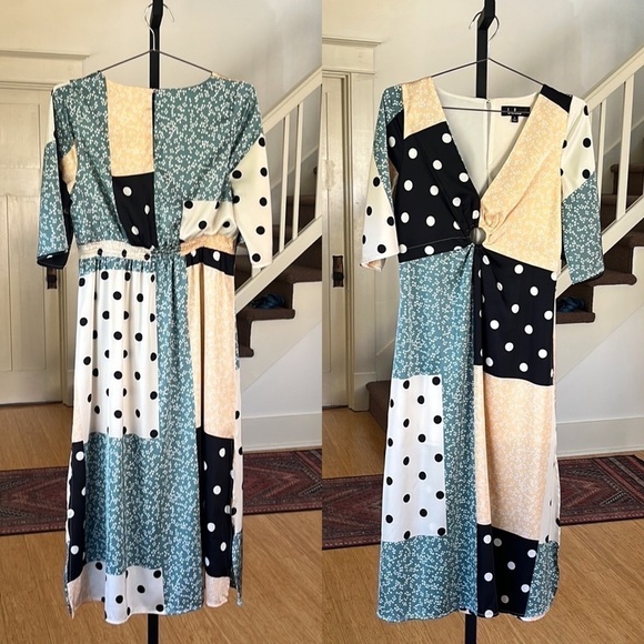 LULUS Multi Print Satin Midi Dress Size Small - Picture 10 of 13